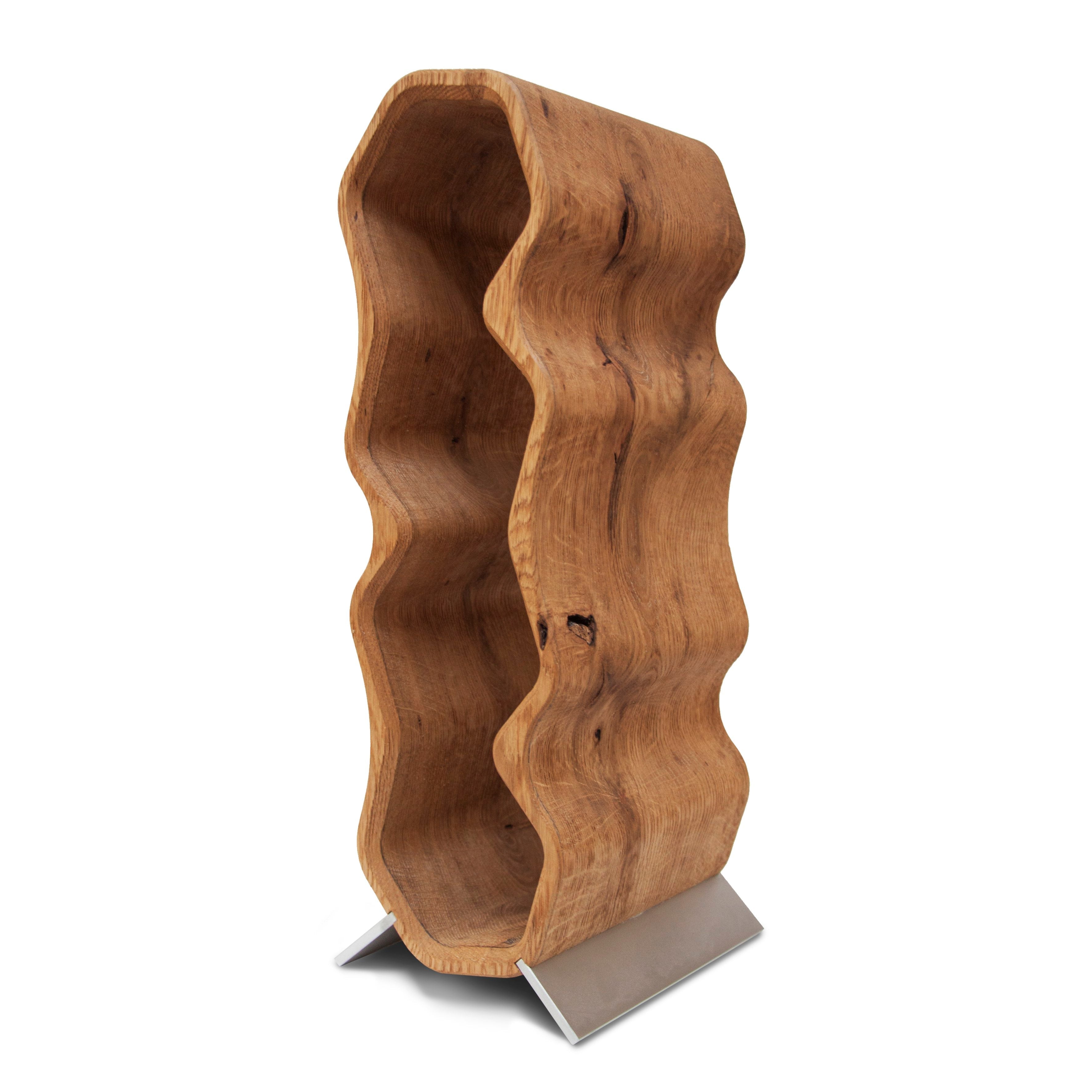 NordicStory Botellero hecho a mano de madera maciza roble AWRY puesto de vinos para 4 botellas